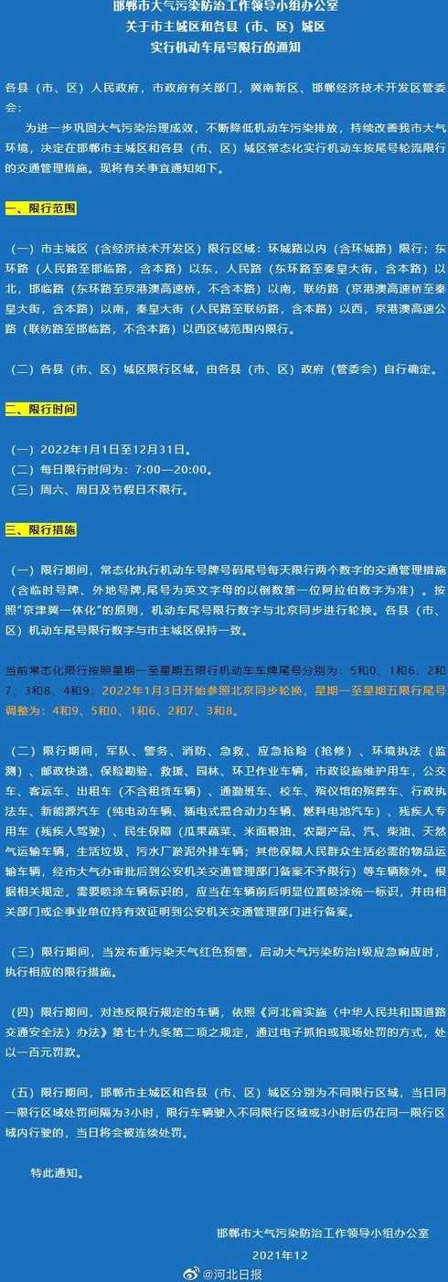 邯郸限号最新通知今天2023年10月【邯郸限号2020最新限号】