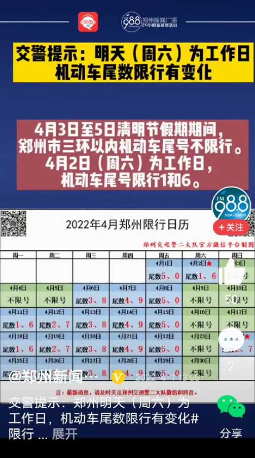 2021限行通知郑州表【2021年限行郑州】