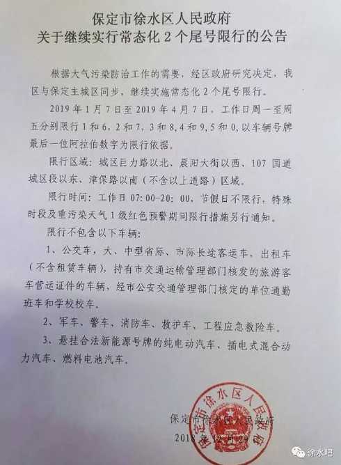 保定徐水限行最新通知2020(保定徐水限行时间和范围)