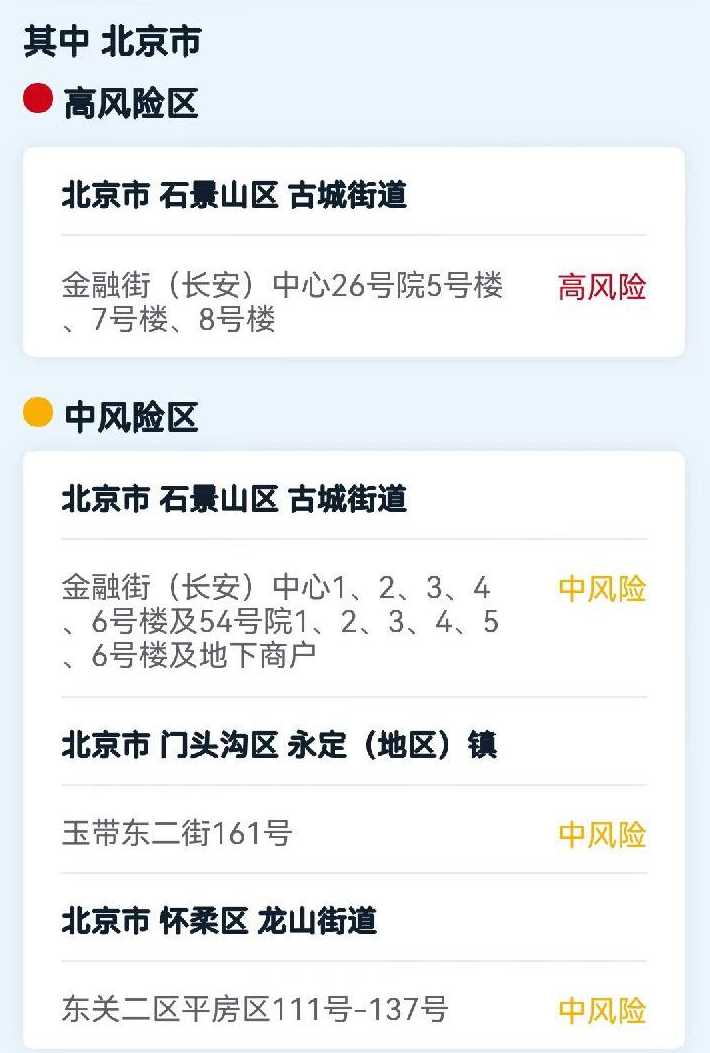 北京高风险地区(北京高风险地区名单最新西城)