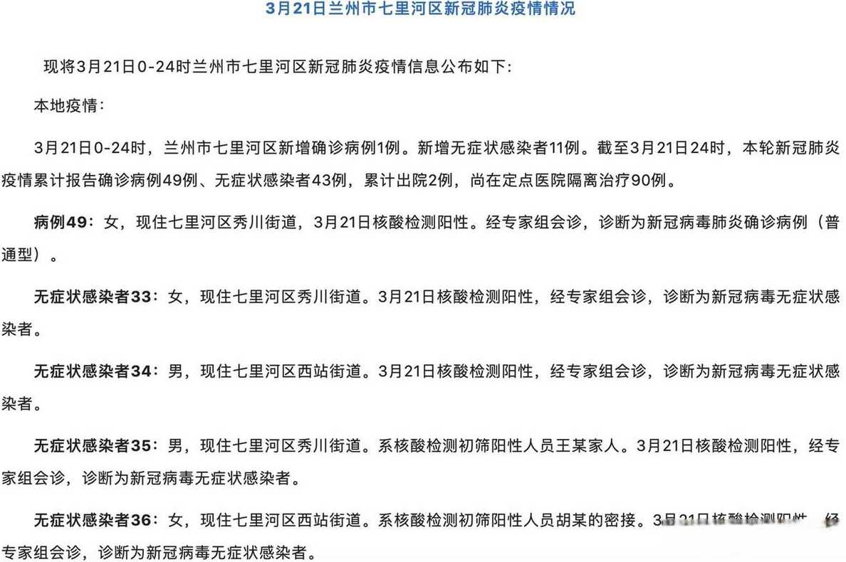 兰州疫情最新消息(兰州疫情最新消息1小时内七里河区)